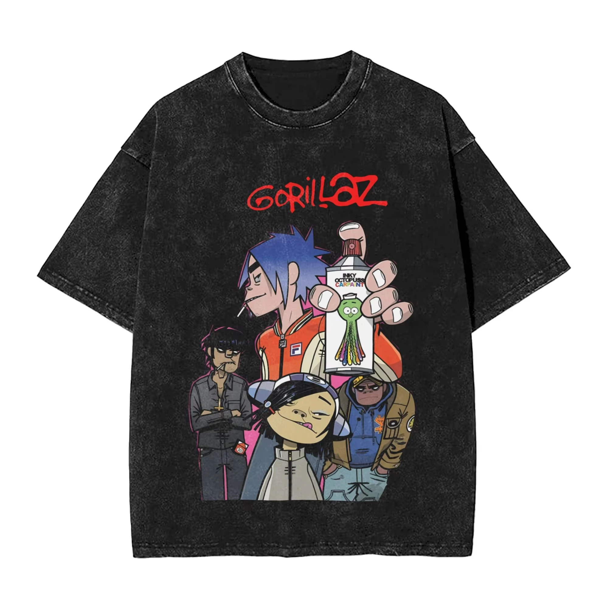 British Virtual Band Gorillaz Graphic Print T-Shirt Woman Men Crewneck Cotton Retro Washed Streetwear Fashion Summer New Tee