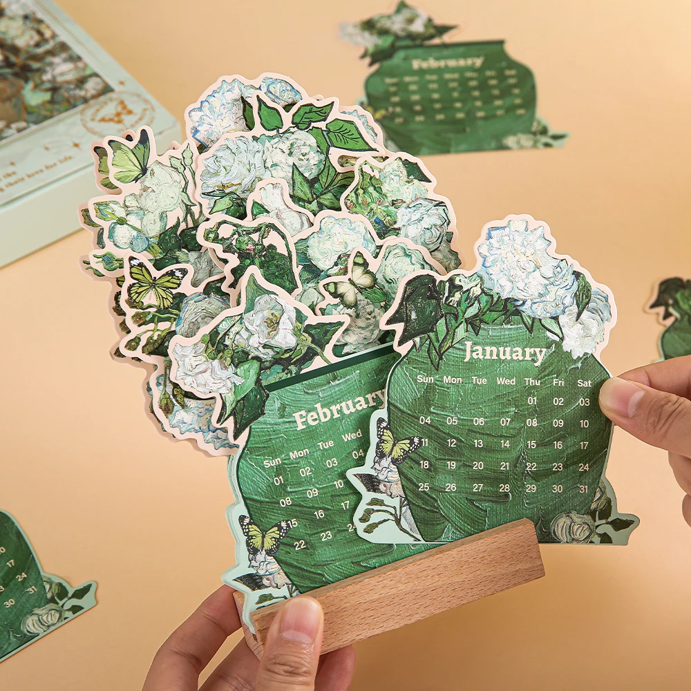 تقويم مكتب عتيق لعام 2026 بقاعدة خشبية، مخطط إدخال البطاقة الشهرية لديكور المكتب والمنزل والمدرسة ومستلزمات التنظيم #4