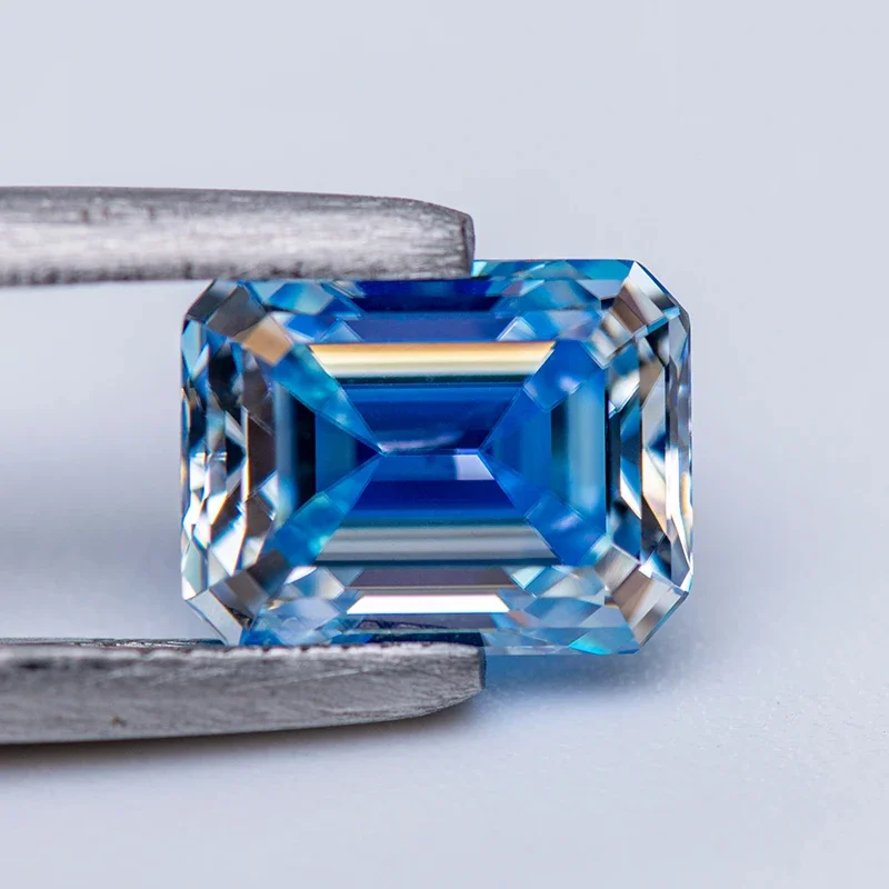 Moissanite Stone Emerald Cut Ice Blue Color Lab Grown Diamond Charms Ring Necklace Earrings Main Materials With GRA Certificate