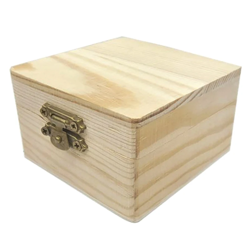 Square Shape Blank Unfinished Wooden Jewelry Gift Box For Kid DIY Craft Supplies Wood Box Pine Storage Vintage Gift Purse Craft
