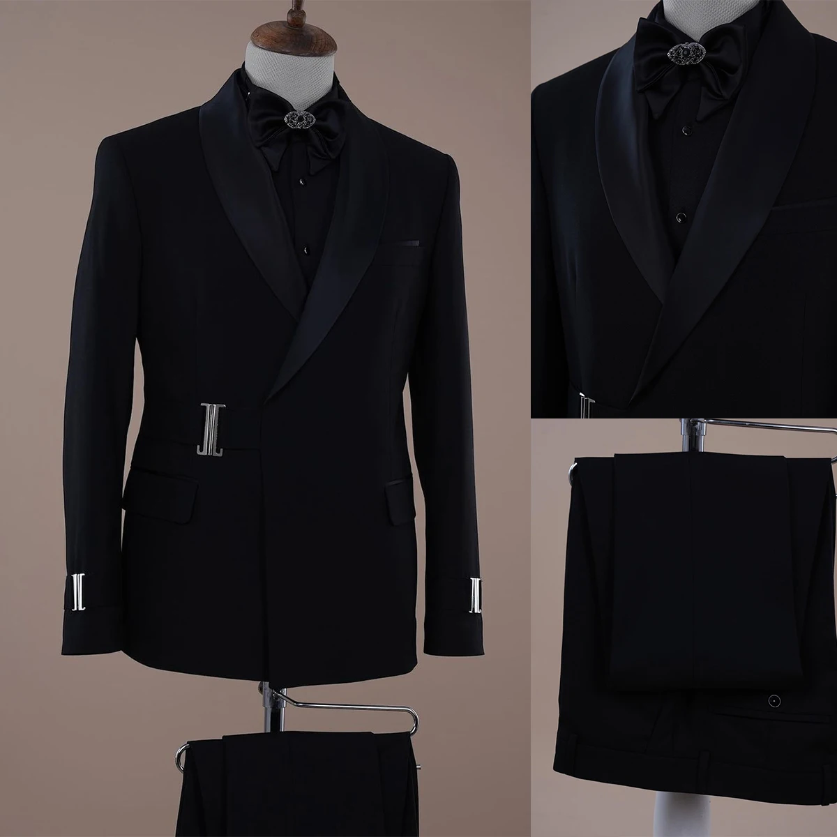 Trajes de esmoquin de diseño para hombre, chal asimétrico, cinturón de solapa, Blazer personalizado de 2 piezas, pantalones a medida, moda, ocasiones de fiesta de novio