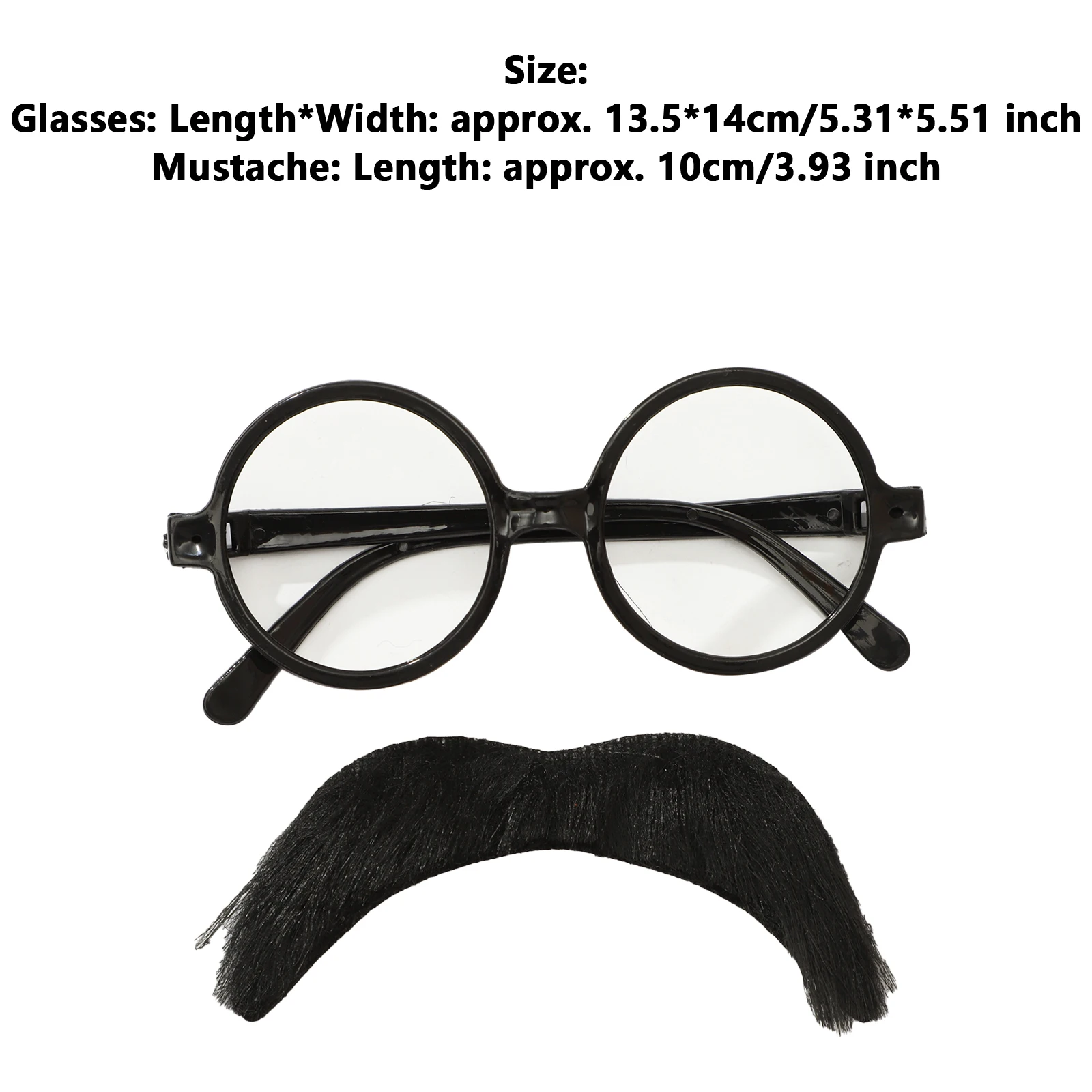 Adults Kids Plastic Round Frame Glasses with Realistic Self-adhesive Mustache Costume Accessory for Halloween Cosplay Party