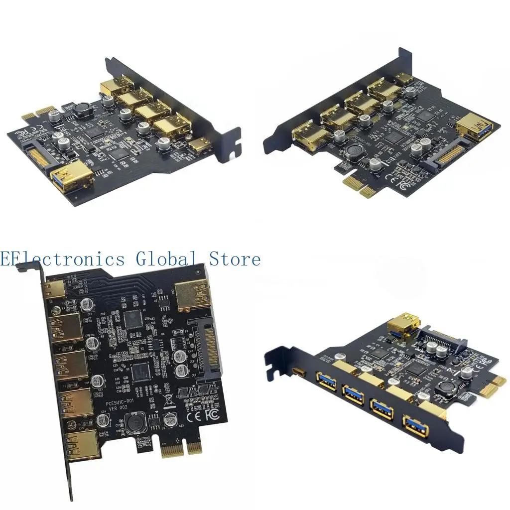 

462B PCI Express X1 to USB Type C + 4 Port External USB3.0 + 1 Port Internal USB3.0 Board PCI-E USB 3.2 Riser Board