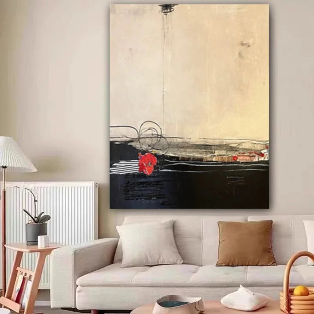 

100% hand drawn black and white abstract oil painting original wall painting home living room decoration paint interior aestheti