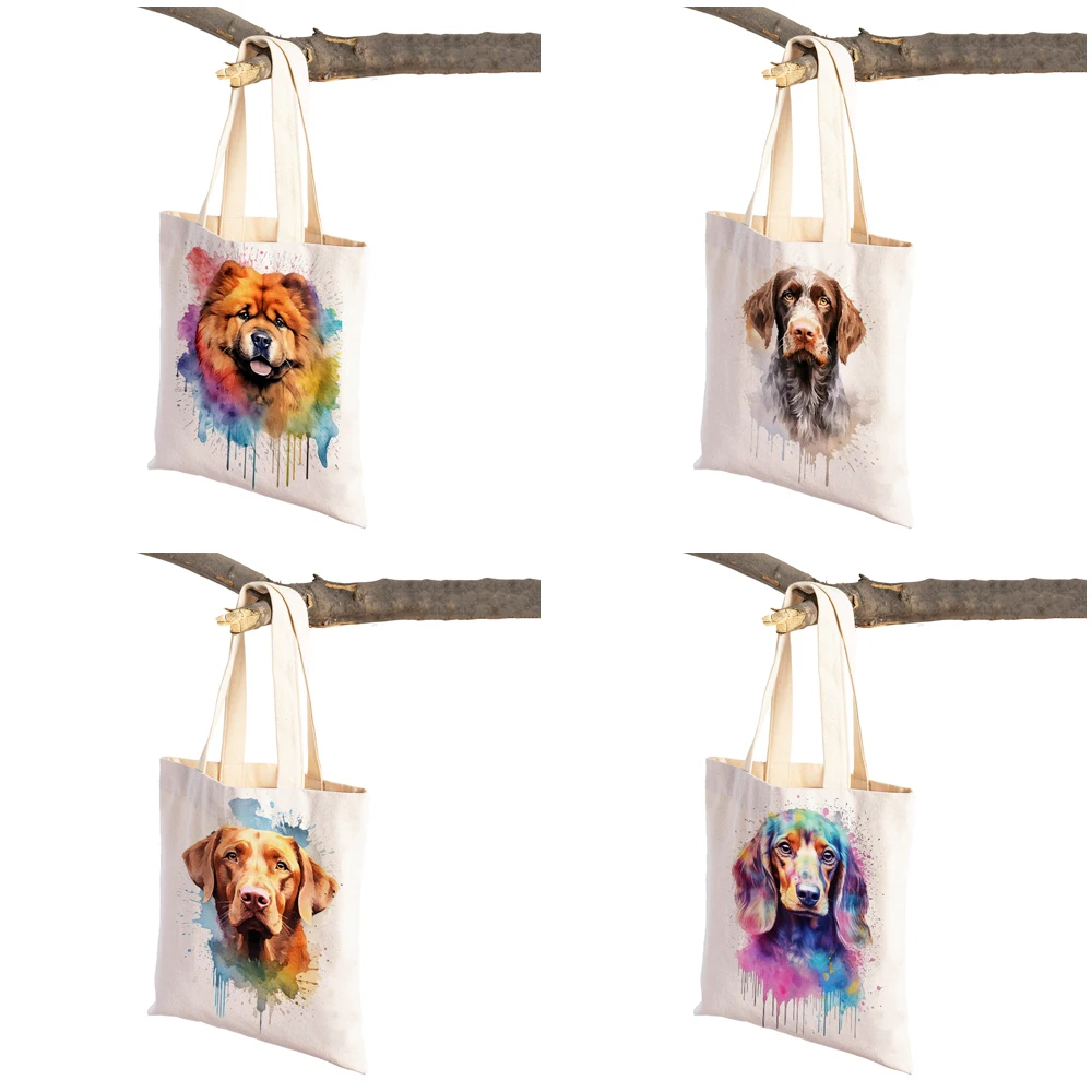 Cute Cartoon Pet Dog Women Shopping Bag Double Print Canvas Tote Handbag Reusable Animal Lady Shopper Eco Shoulder Shopper Bags