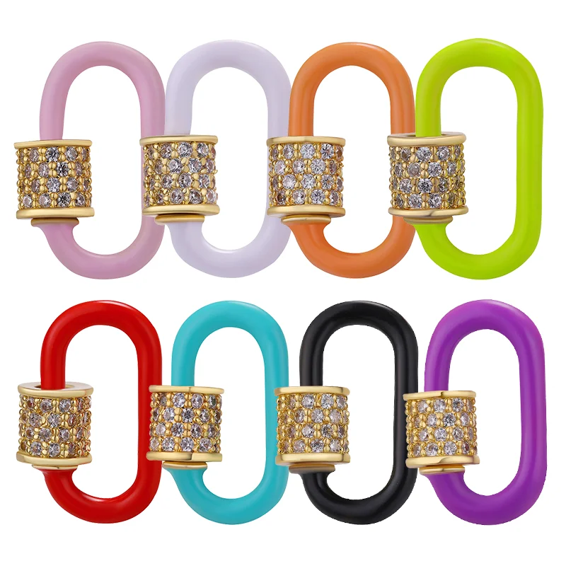 Juya Handicraft Accessories Supplies Handmade Enamel Oval Fastener Lock Carabiner Screw Clasps For DIY Mesh Chain Jewelry Making