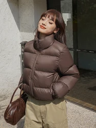 Zoki-Parkas curtas grossas para mulheres, casacos inchados quentes com bolsos, jaqueta casual feminina acolchoada de algodão, moda streetwear, inverno