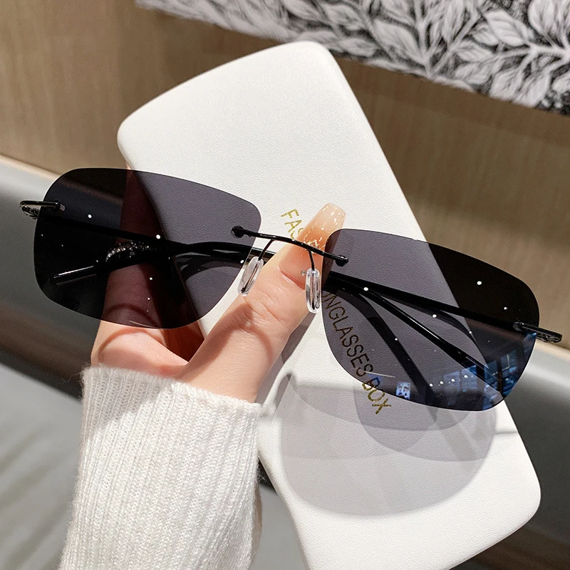 Classic Mens Polarized Titanium Alloy Rimless Sunglasses , Spring Temple Ultra-light Frameless Driving Eyeglasses S3189