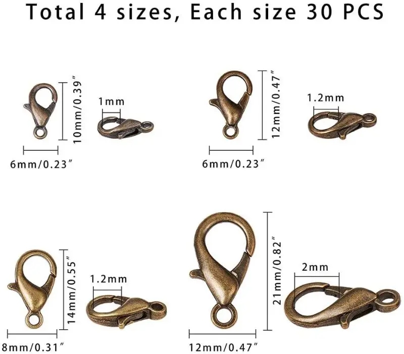 120pcs/box Zinc Alloy Lobster Claw Clasps  Antique Bronze  74x72x17mm