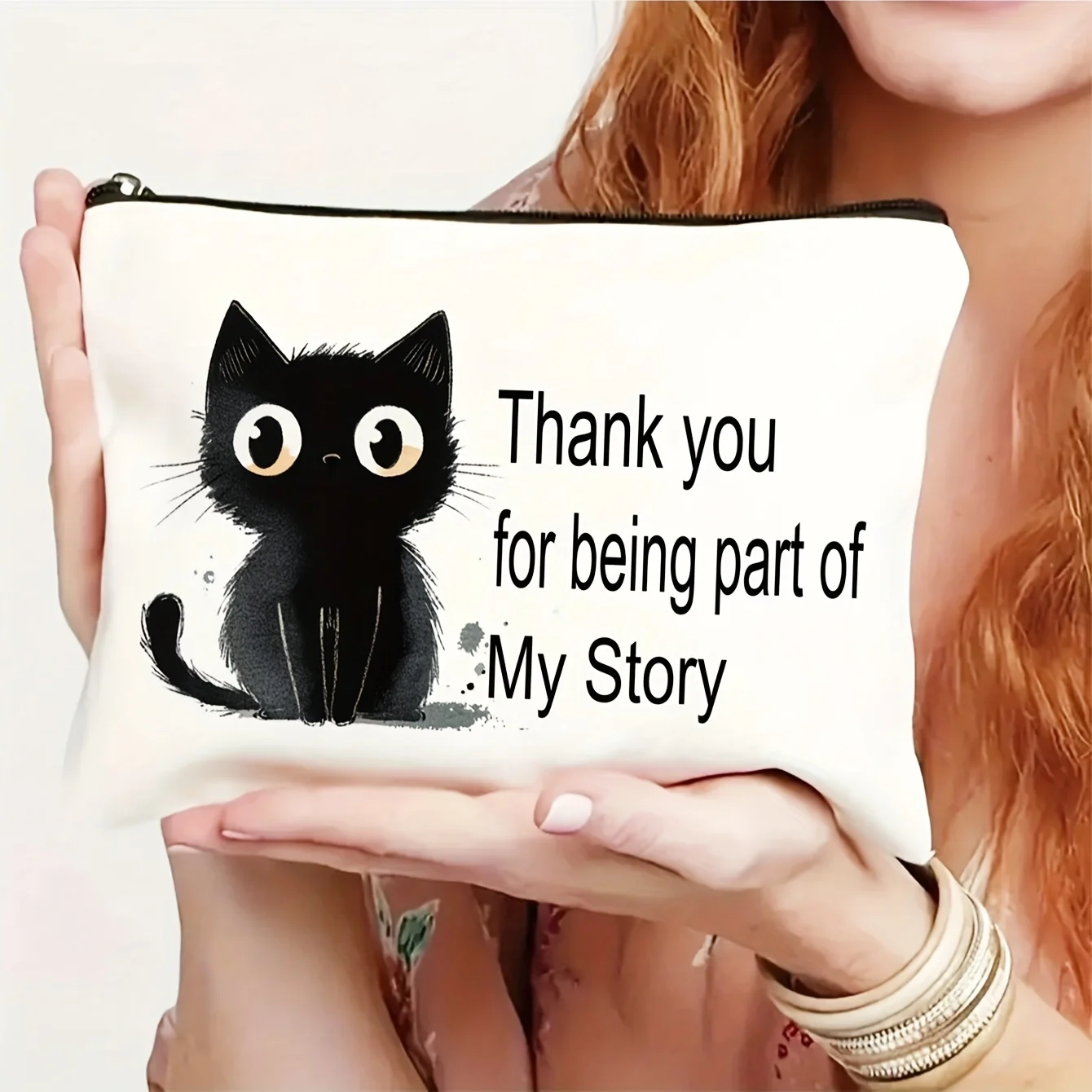 내 이야기에 참여해주셔서 감사합니다 '고양이 디자인 화장품 가방'.- 다기능 지퍼 파우치, 보석 보관 가방