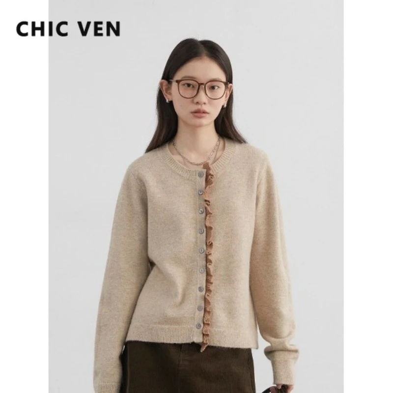 CHIC VEN Koreaanse Vrouwen Truien Casual Single-breasted O Hals Patchwork Gebreid Vest Vrouwelijke Top Herfst Winter 2025
