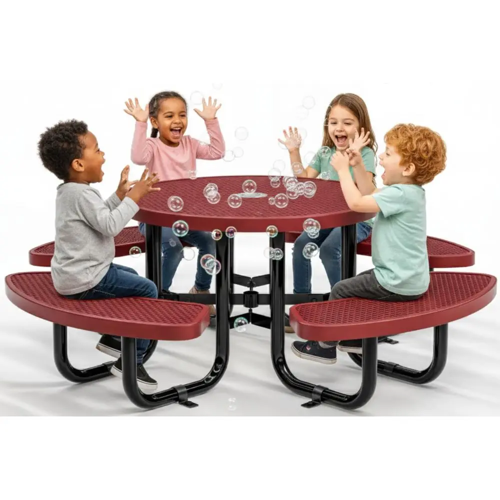 

Metal Picnic Tables for Kids for Outdoors with Umbrella Hole, Adjustable Seats for School, Park, Playground Red, 38 in, Kids, E