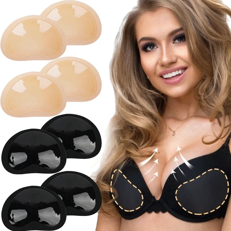 

4pcs Silicone Bra Inserts Breast Pads Sticky Push-up Women Bra Cup Thicker Nipple Cover Patch Bikini Inserts for Swimsuit