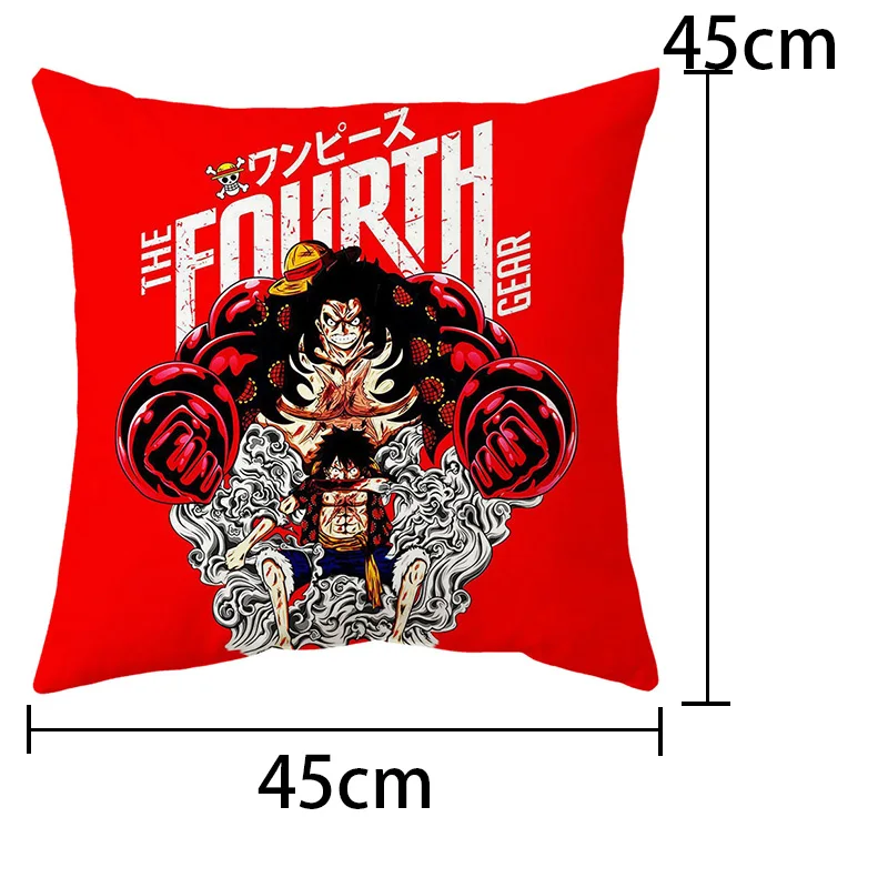 Juste de coussin de dessin animé One Piece, taie d'oreiller Luffy carrée en polyester, décoration de canapé, bureau, maison, jouets, cadeaux, 45x45cm