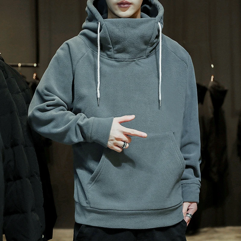 New autumn and winter turtleneck hooded fleece hoodie men pullover long-sleeved T-shirt simple loose sports leisure men