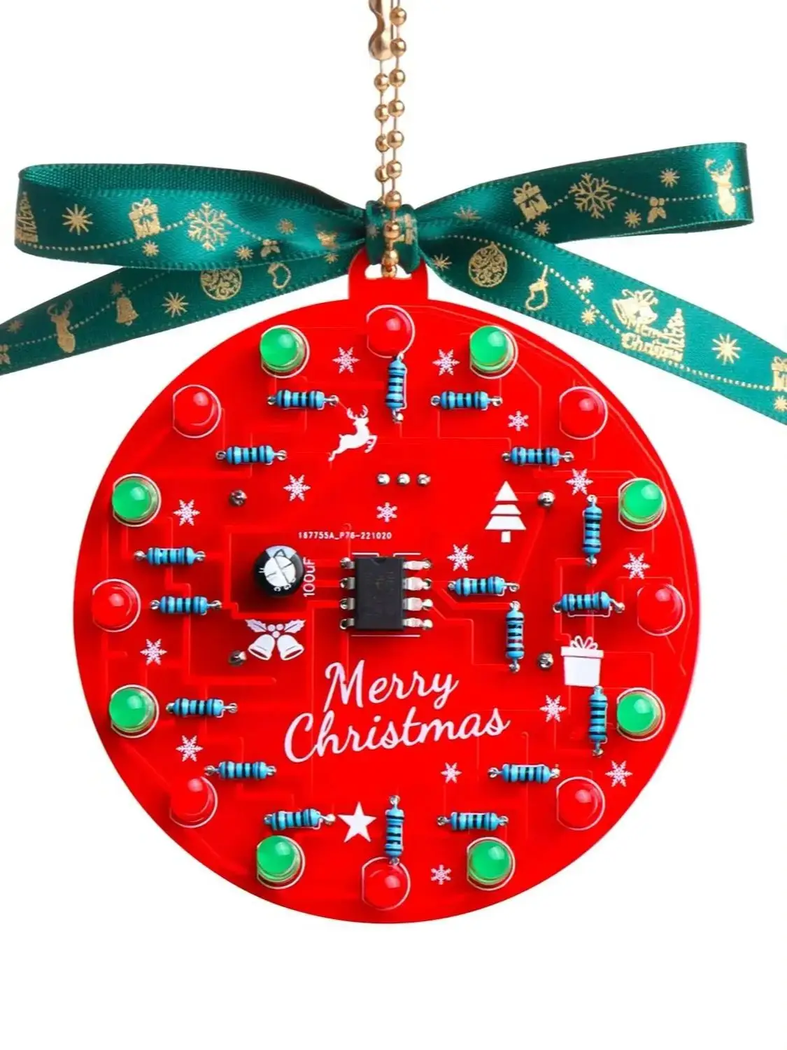 LED Christmas Tree Decoration PCB Crcuit Ornaments Soldering Kit Red and Green LEDs Blinking