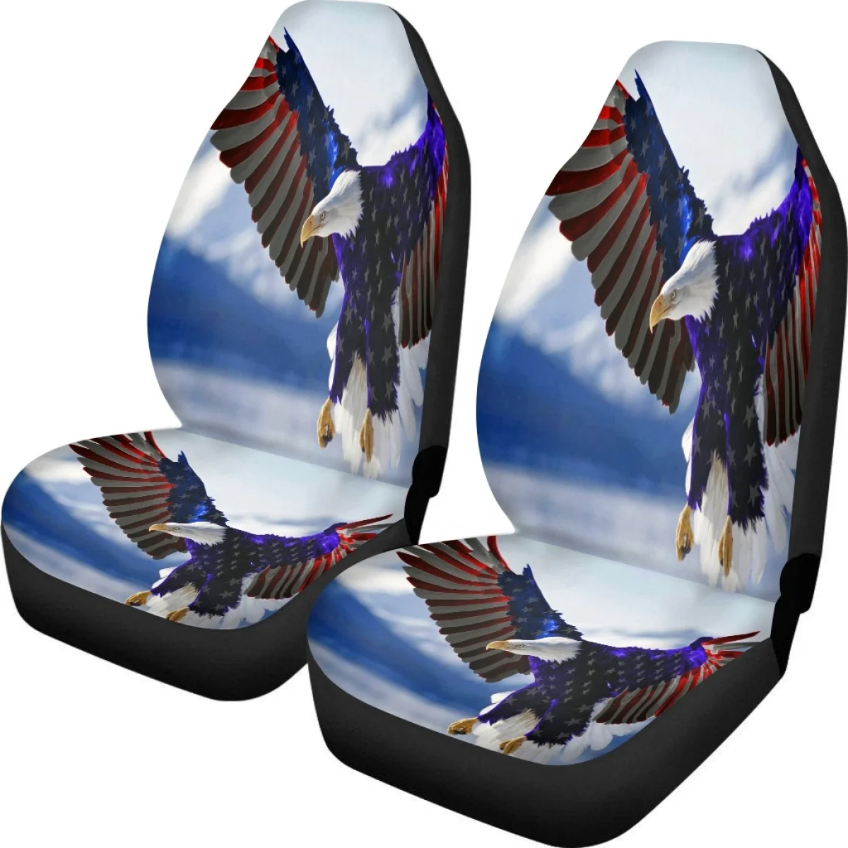 Car Seat Covers Set Eagle American Flag Design Vehicle Clean Protector Unisex Polyester Cloth Comfort Material Car Accessories