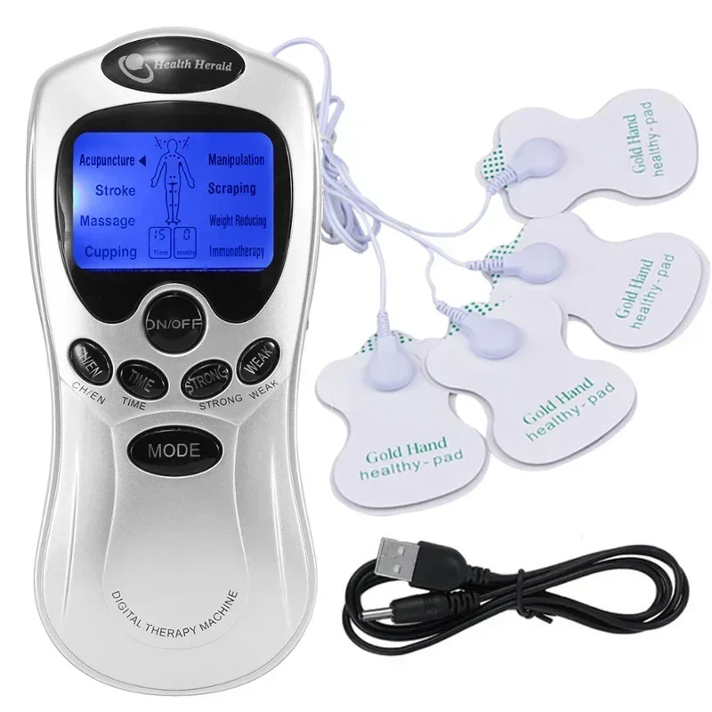 4 Ways Electrode Pads Electric Tens Massage Machine Acupunture Digital Therapy Pulse Stimulator Body Slimming Neck Massager Set