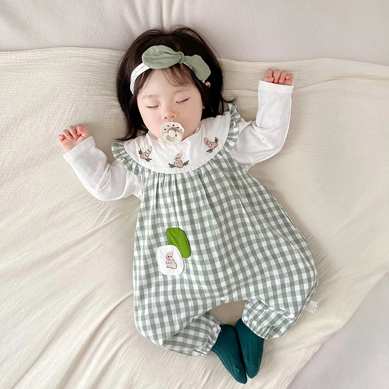 Baby Autumn Clothes Autumn Baby Girl Checkered Clothes Two Piece Set Shooting Clothes 신생아촬영  아기 코스프레  신생아