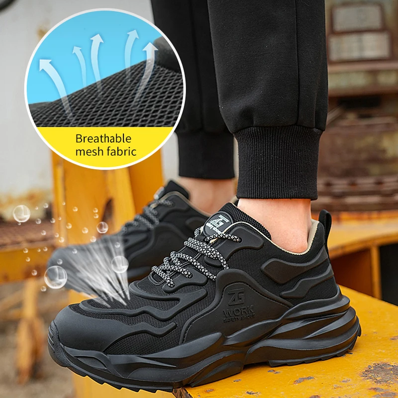 Black Safety Shoes For Men Size 38-46 Indestructible Shoes Puncture-Proof Work Sneakers Steel Toe Cap Protective Shoes Work Boot