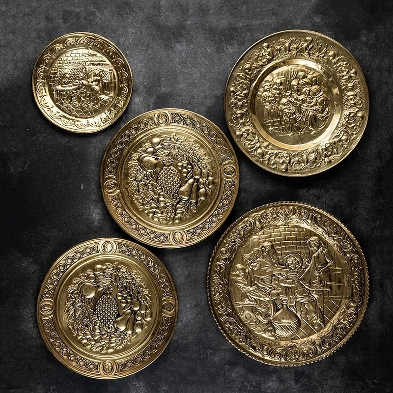 

8.27 European Antique Brass British Hanging Plate British Relief Decorative Home Decoration Soft Furnishings Only One