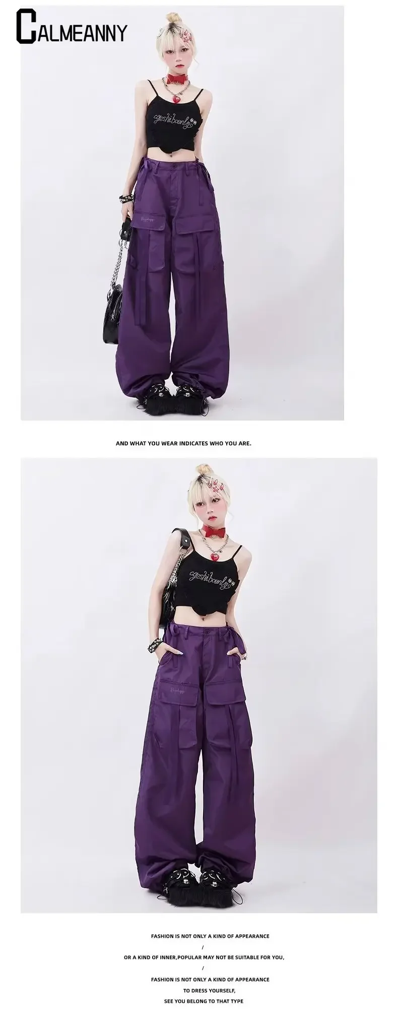 2023 Women Casual Tech Pants Vintage Solid Low Waist Drawstring Baggy Trousers Y2K Wide Leg Sweatpants Streetwear Cargo Pants