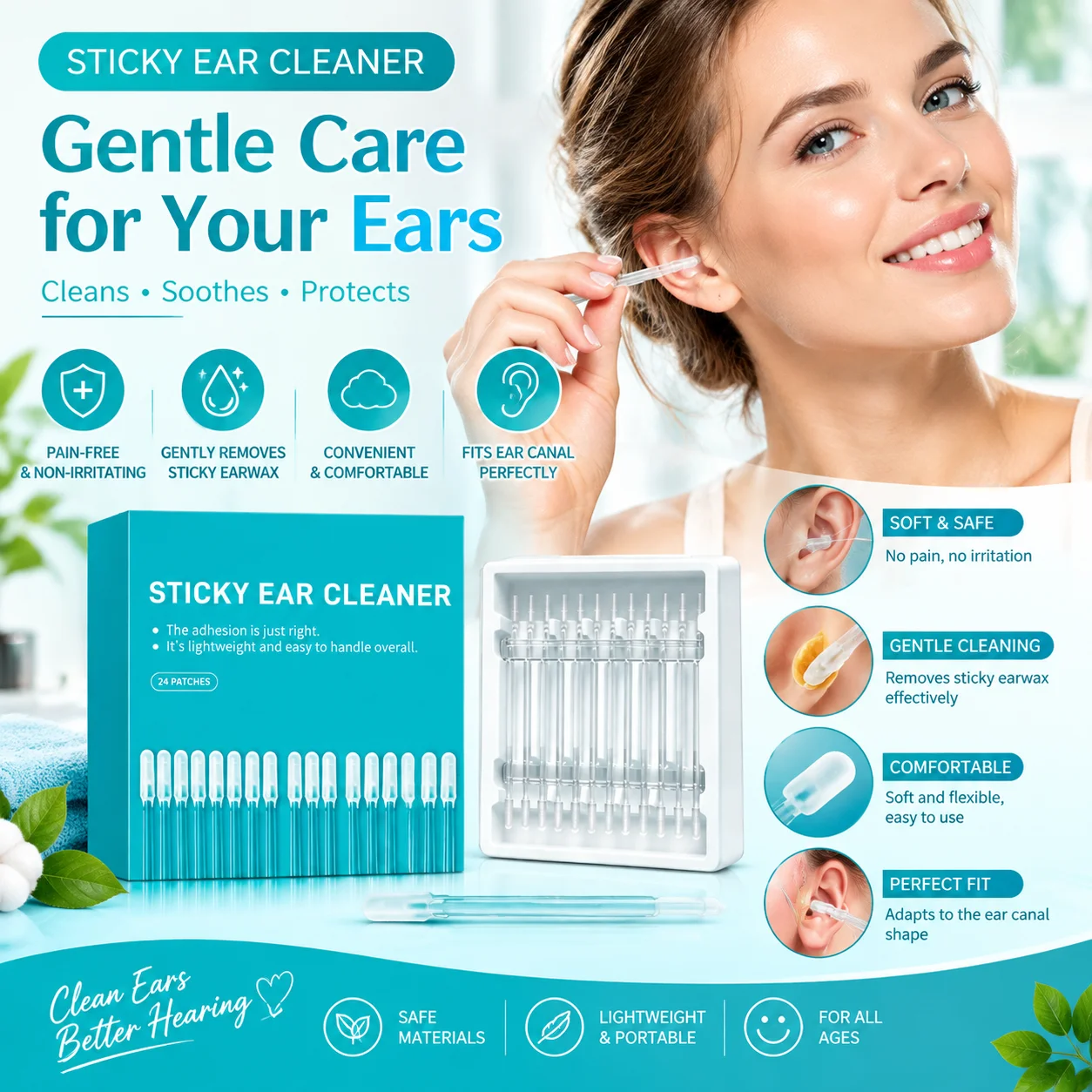 Sticky Ear Cleaning Sticks Reusable Ear Cleaning Tool Soft Rubber Head Adhesive Ear Pick for Ear Wax Cleaning Sticky Ear Cleaner
