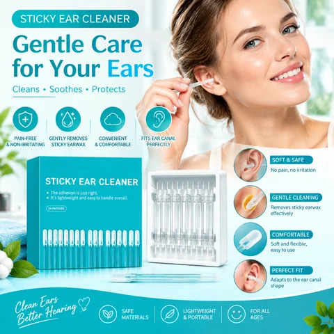 Ear Tool Sticky Ear Cleaning Sticks Reusable Ear Cleaning Tool Soft Rubber Head Adhesive Ear Pick for Ear Wax Cleaning Sticky Ear Cleaner