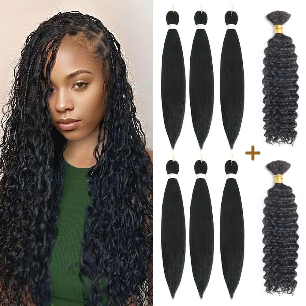 Pre Stretched Braiding Hair Boho Curls Human Braiding Hair for Boho Braids Deep Wave Bulk Hair for Knotless Braiding Bohemian