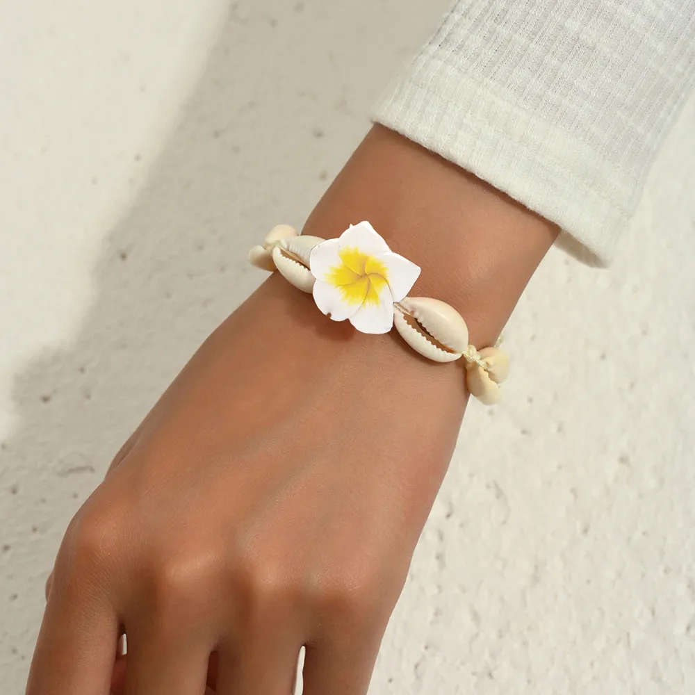 

Sweet Frangipani Shells Weave Bracelet Anklet Women Fashion Bohemian Beach Vacations Jewelry Accessories