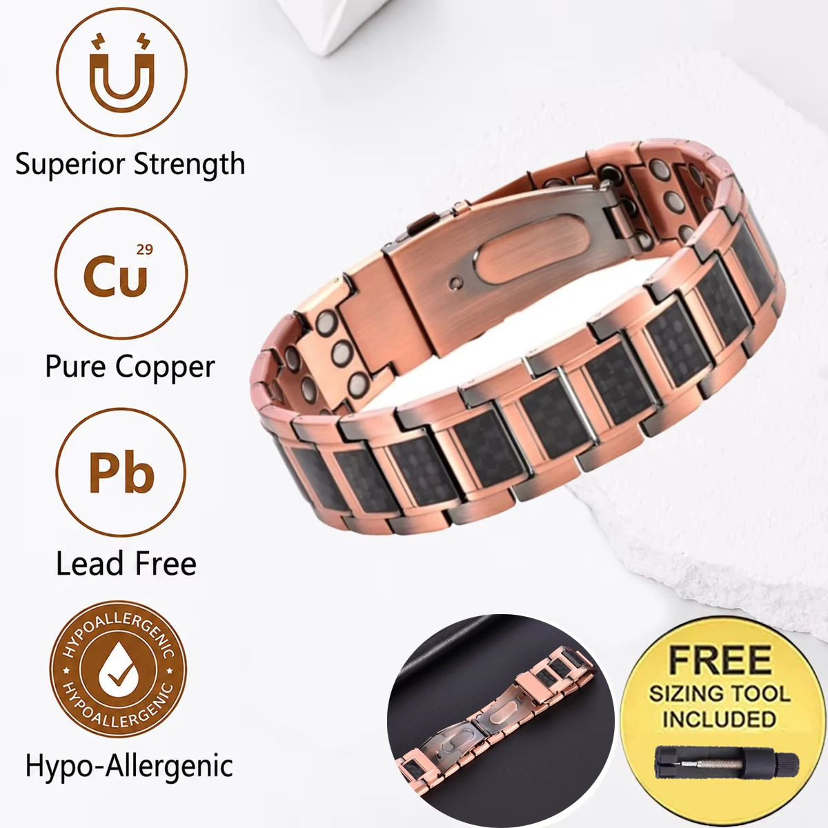 Vintage Premium Kohlefaser-Kupfer-Armband für Männer mit gemustertem Magnetarmband Schmuckgeschenk