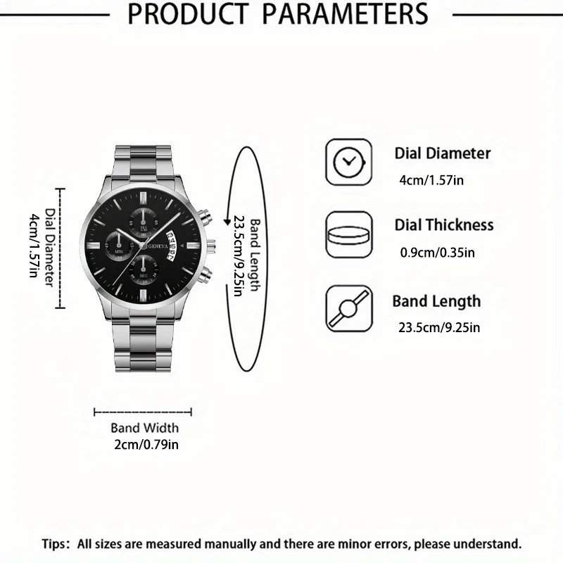 2개/대 합금 스트랩이 포함된 남성용 패션 시계 세트 비즈니스 캐주얼 스포츠 석영 남성용 시계는 남성을 위한 완벽한 선물입니다.