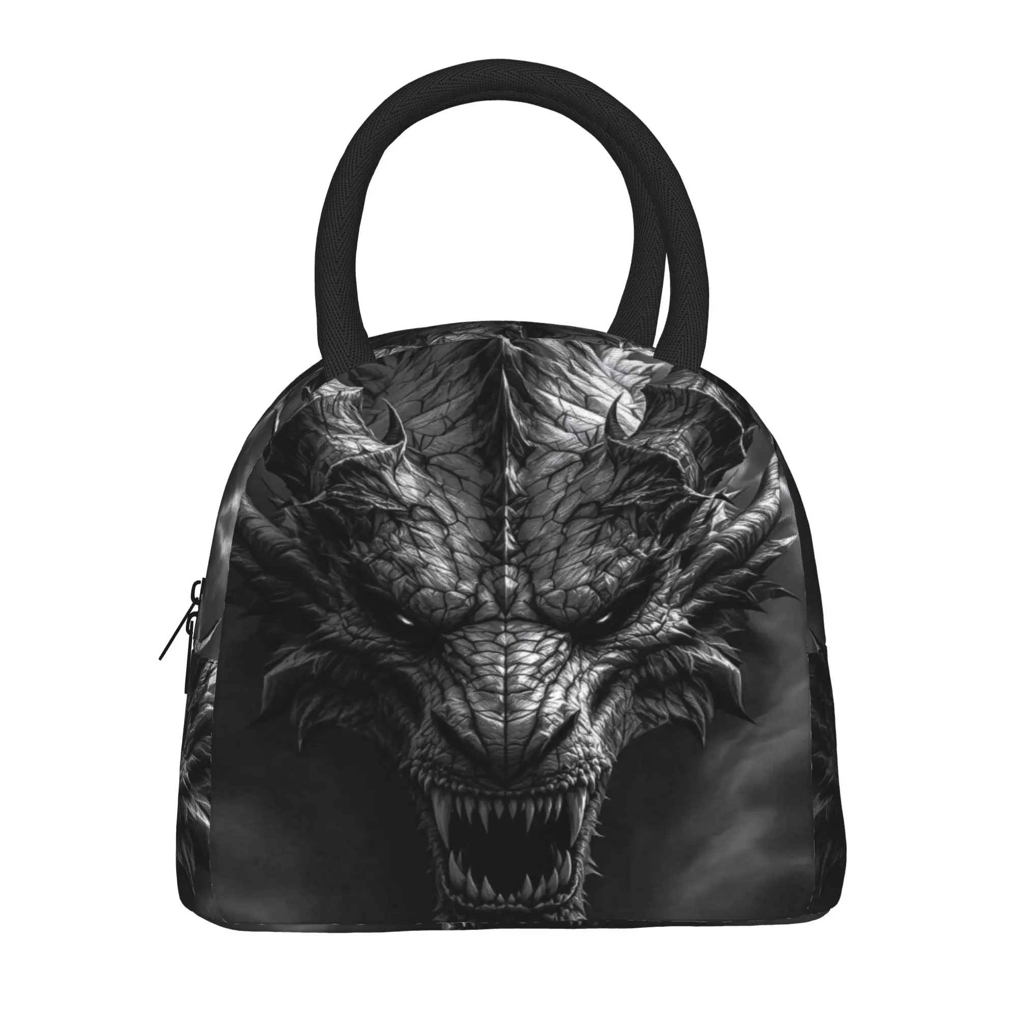 Back to school season  Picnic Bag Dark Horned Demon Dragon Head Vintage Good Quality Portable Food Organizer Lunch Bag