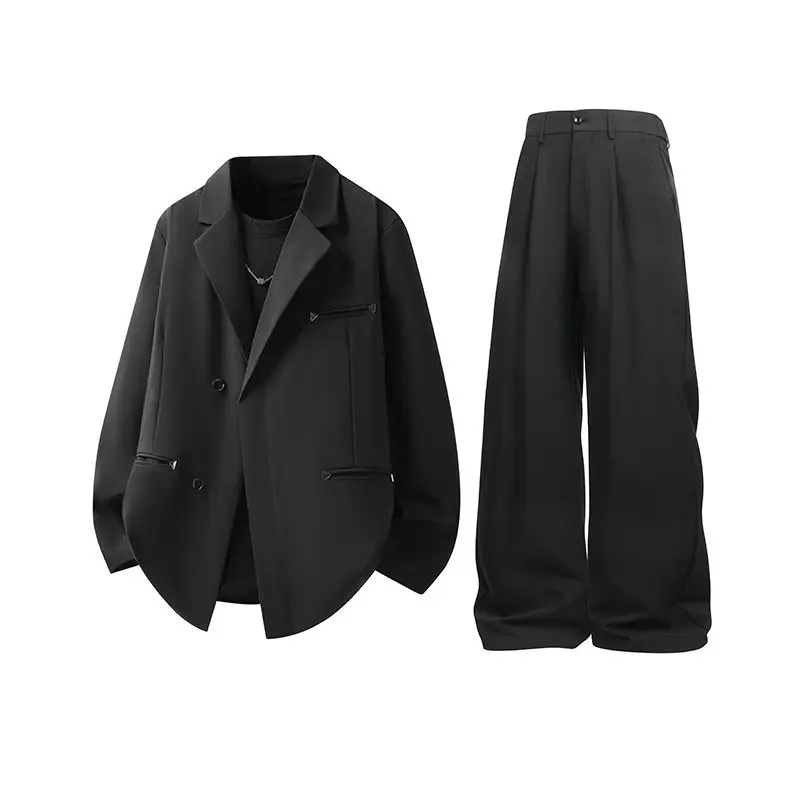 

Мужской повседневный однобортный приталенный пиджак с двойным рядом пуговиц, шерстяной, весенне-осенний, модный, деловой, повседневный, кэжуал