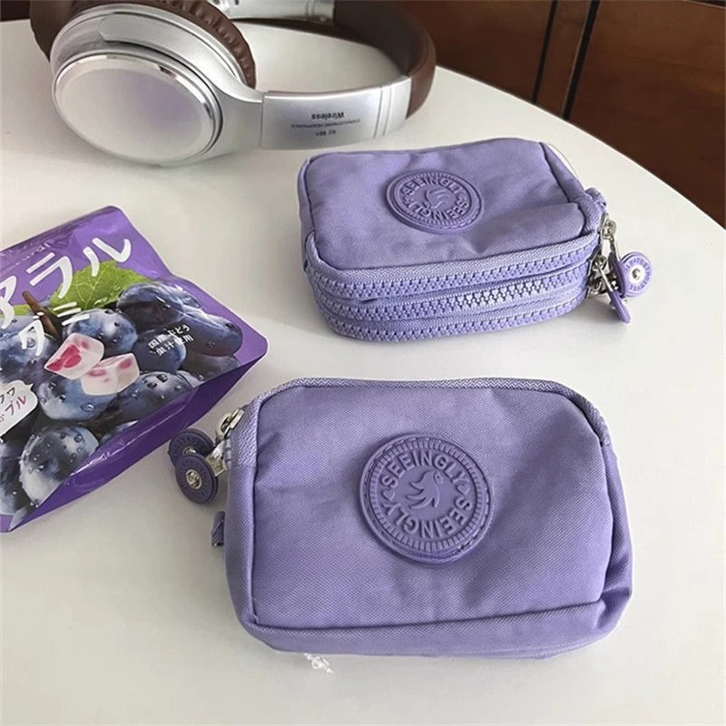 Giant pack! Mashed taro purple portable nylon change bag storage mini lipstick earphones multi-layer small card bag