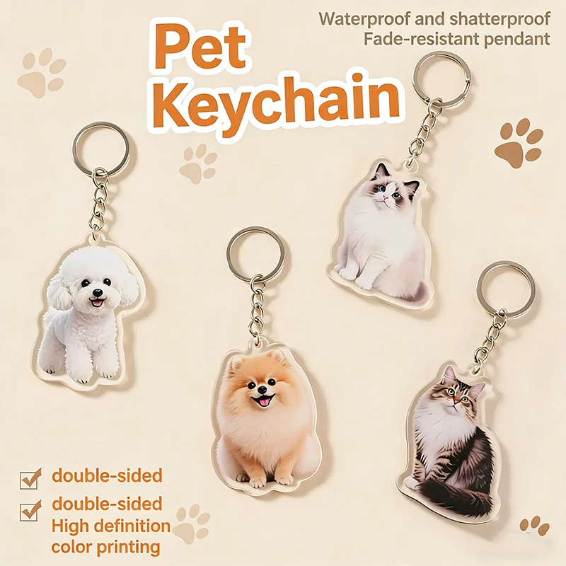 

Cute Dog Cat Photo Custom Keychain Acrylic Phototag Double Sided Color Printing Picture Personalized Key Ring Gift Wholesale