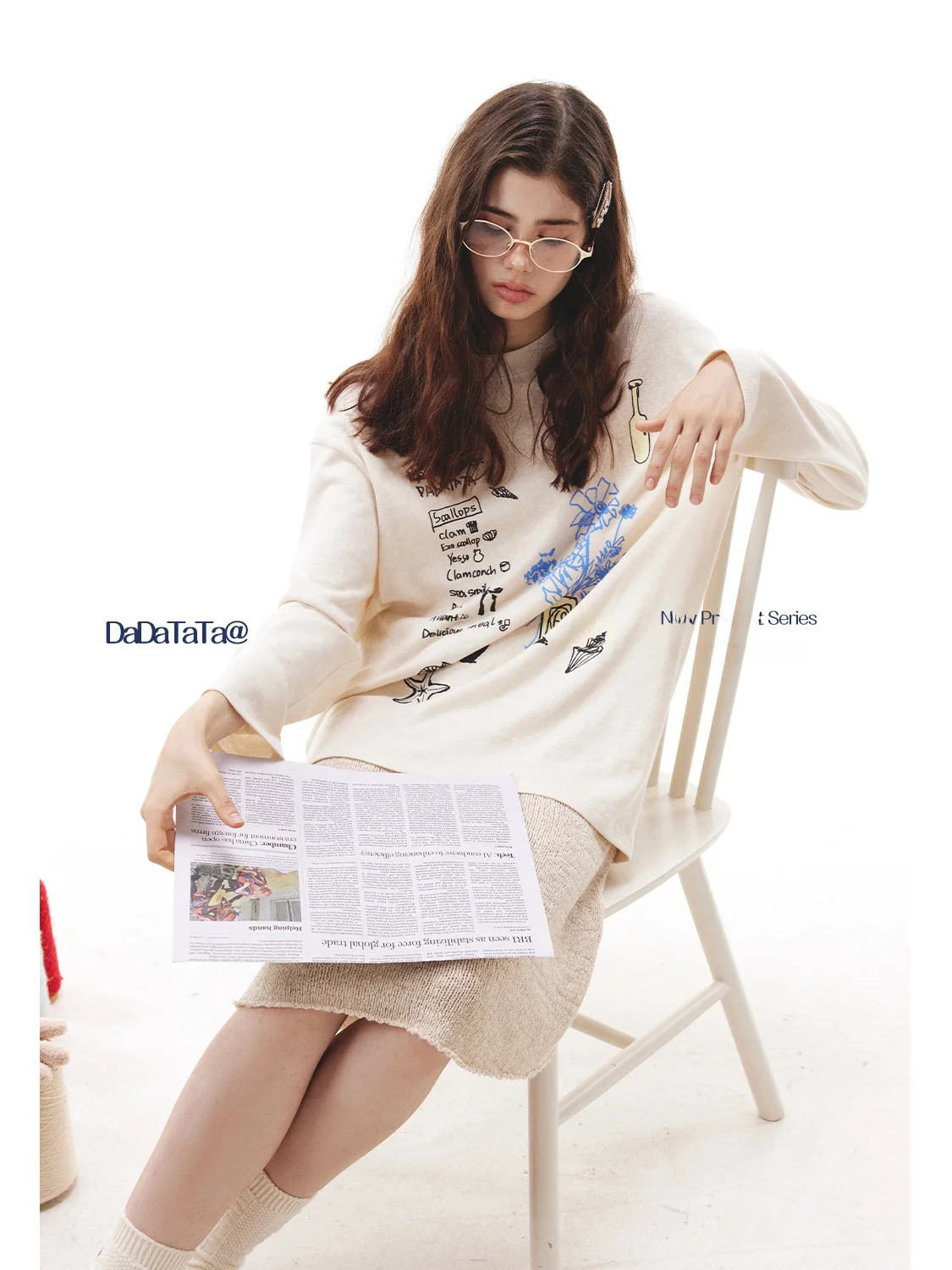 

Dta White Label Long Sve round Ne Printed T-irt Women's Casual Sle Cotton Top for Autumn Vaion Theme