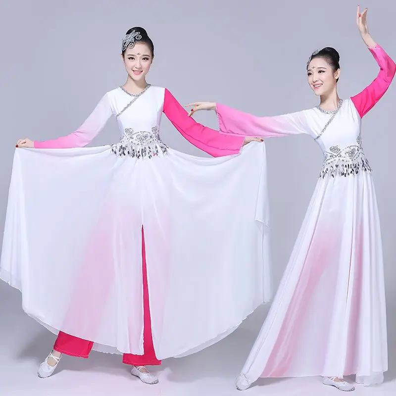 Chinese Folk Dance Modern Classical Dance Costumes Water Sleeve Yangko Clothing Ancient Traditional Oriental Hanfu Yangko Dress