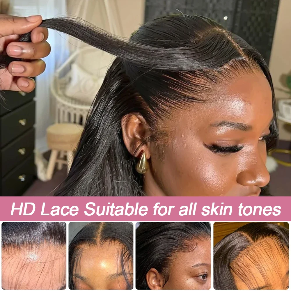 40 44 Inci Tulang Lurus 13X6 360 HD Wig Renda Depan Transparan Rambut Manusia Brasil 7X5 Wig Renda Tanpa Lem Pra-potong Memakai dan Pergi