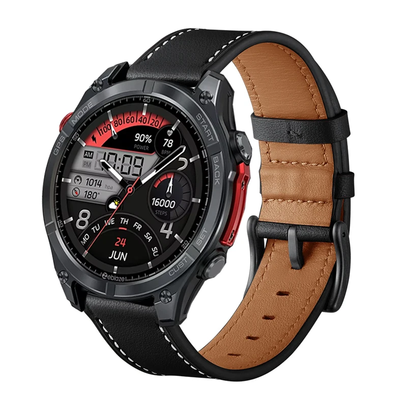 22mm Leather Watchband For Zeblaze Stratos 2 3 4 GPS Bracelet Strap For Zeblaze Btalk 2 3 Plus/Vibe 7 7 Pro 7 Lite/GTS GTR 3 Pro