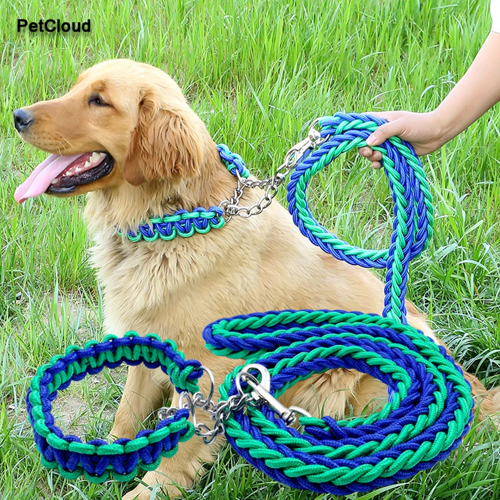 Nylon Braided Leads Dog Leash Rope And Collar For Dog Traction Rope Thick Pet Training Running Walking Dog Leashes Supplies