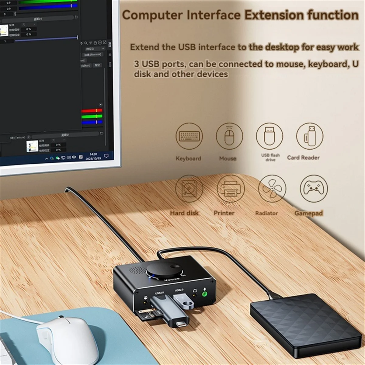 

Лидер продаж, звуковая карта nal, 3 порта, звуковая карта USB 2,0–3,5 мм с регулятором громкости, регулируемая громкость без драйверов