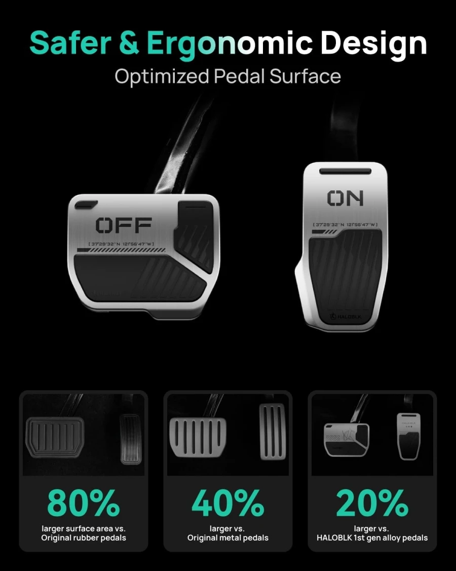 HALOBLK Performance Alloy Foot Pedals Designed for Tesla Model Y / Juniper & Model 3/ Highland & Model X/S 2024 2025