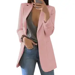 Women Solid Color Long Sleeve Big Pockets Blazer Suit Office Lady Lapel Open Stitch Cardigan Blazer Jackets ensembles de blazers