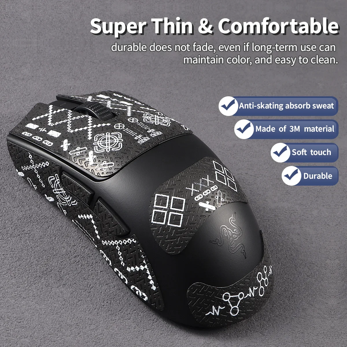 Ucons Anti-Slip Mouse Grip Tape for Razer Viper V3 Pro Skin Self-Adhesive Pre-Cut Sweat-Resistant Mouse Sticker