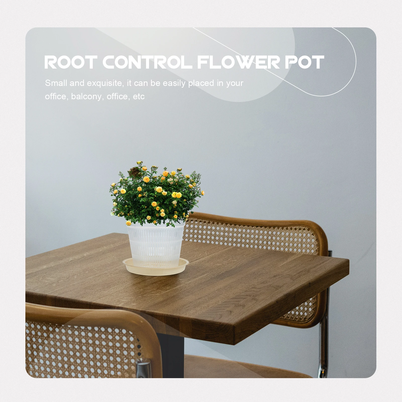 

1PC Root Control Pot 110mm White Round Planter with Tray Breathable Plastic Flowerpot for Indoor Gardening Plants Decor