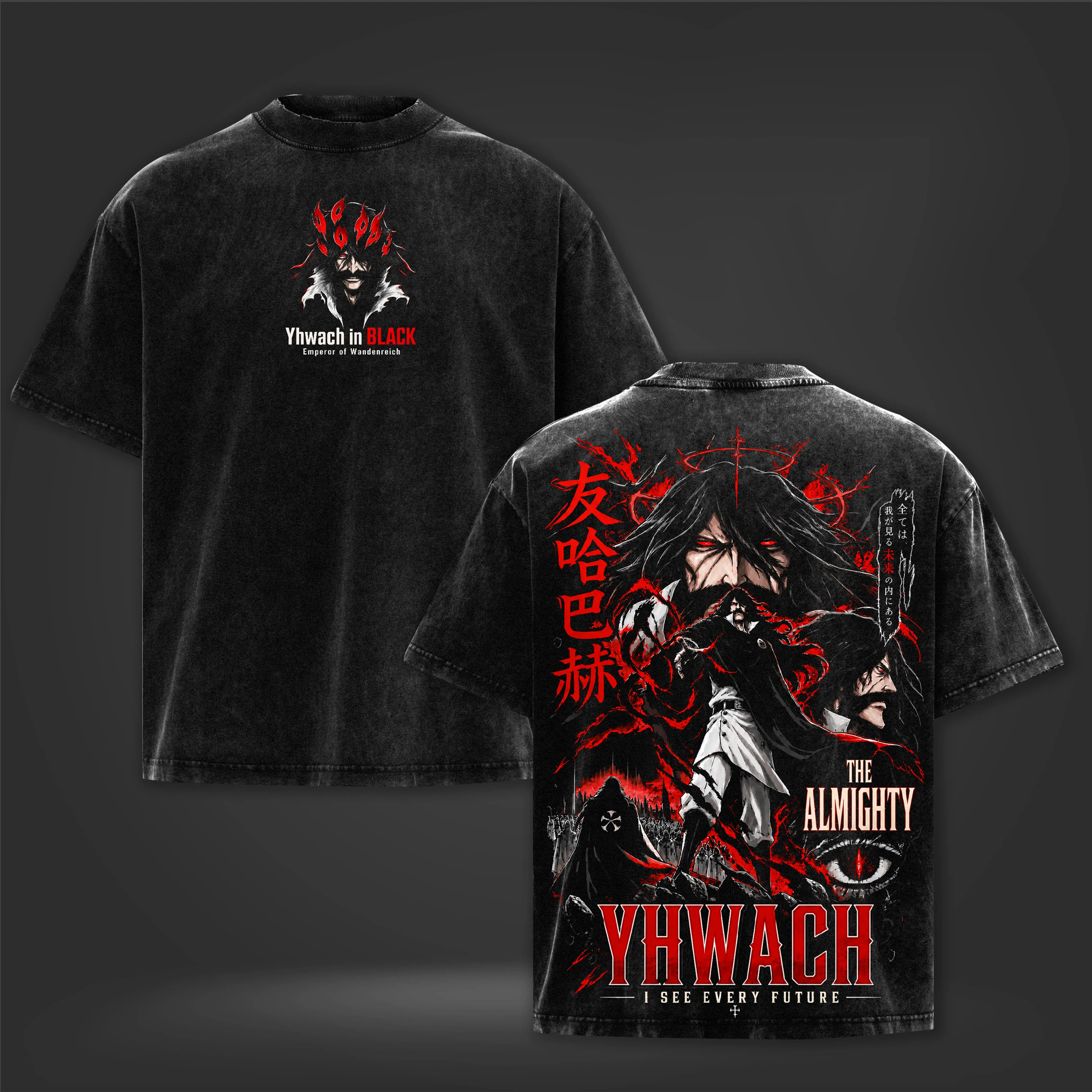 Yhwach BLEACH Retro T-shirt Harajuku Anime Printed Tshirts Men Women Clothing Vintage Washed T Shirt Oversized Cotton Tees Tops