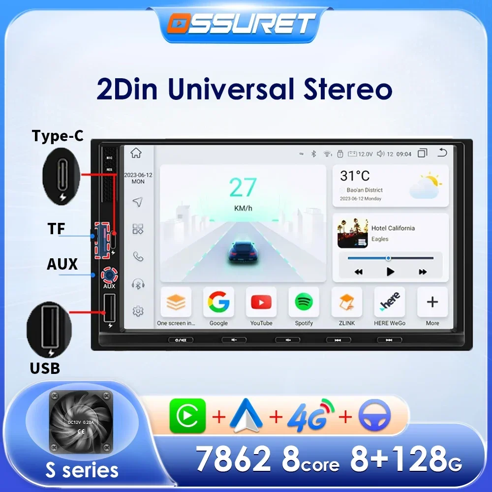 2 Din Android Car Radio for Universal Car Stereo 2DIN Audio Multimedia Screen with Type-C Aux TF Wireless Carplay 7 Inch Player