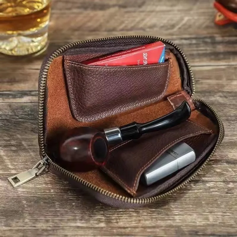 

Premium Vintage Leather Tobacco Pouch - Portable Pipe Bag Travel Essential Gift for Pipe Lovers Men