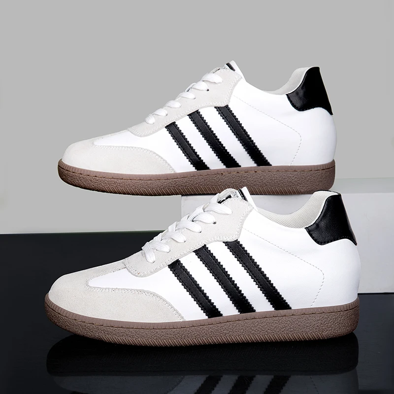 

2025New Comfortable Casual Retro Three-Bar Height Increasing Sports Leather Shoes Size High-Quality Couple Style Sports Shoes